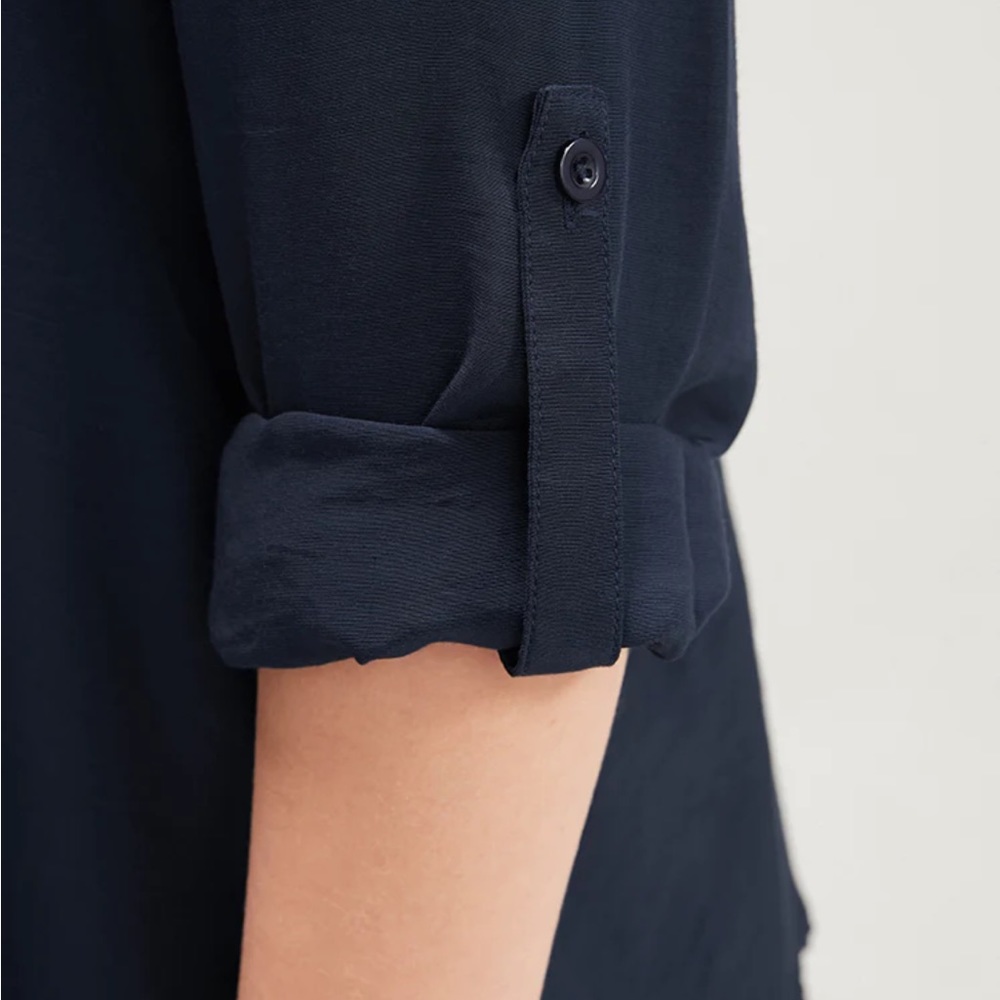 Plain V Neck Button Detail Cuffed Sleeve Blouse - Picture 4 of 5